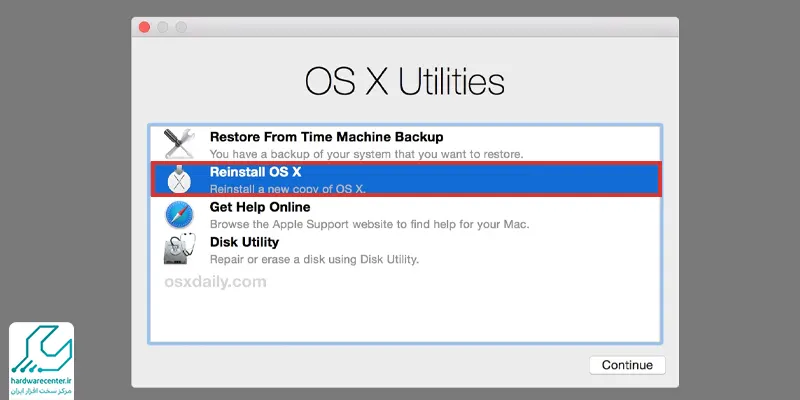 انتخاب گزینه نصب دوباره مک او اس ده