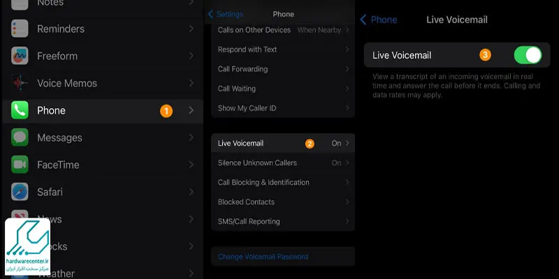 فعالسازی پیامگیر صوتی در آیفون