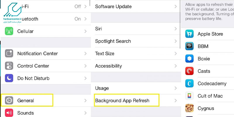 مدیریت اپلیکیشن‌ های پس‌ زمینه برای جلوگیری از افت هلث باتری